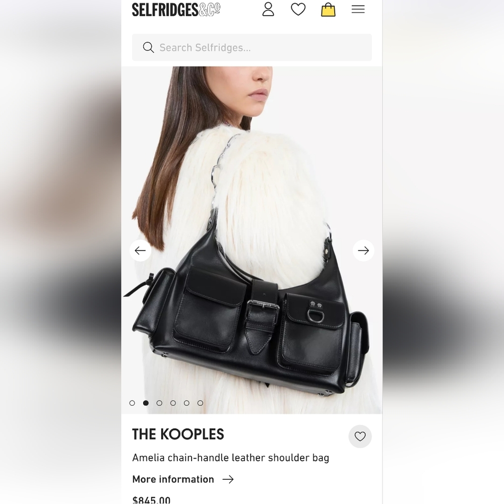 NWT The Kooples Amelia silver chain handle black smooth leather shoulder bag Y2K